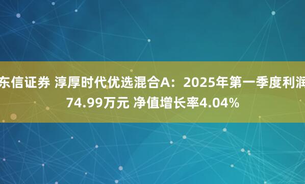 东信证券 淳厚时代优选混合A：2025年第一季度利润74.99万元 净值增长率4.04%